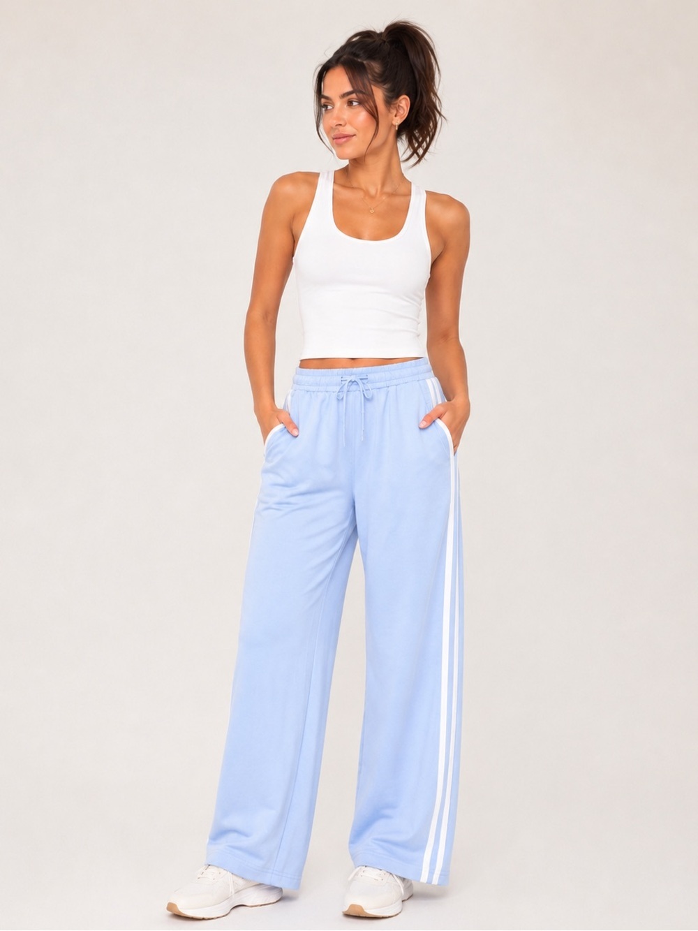 NWT Old Navy High-Waisted SoComfy Wide-Leg Sweatpants Light Blue & White Size SP